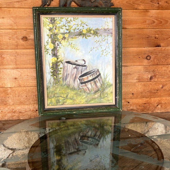 Signed 1976 Impressionist Painting with Rustic Outdoor Scene - Picture 4 of 10